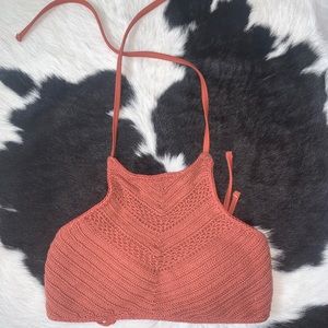 burnt orange crochet swim top